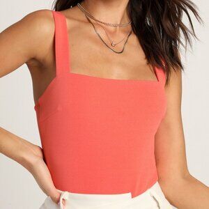 Lulus Basics Symbolize Coral Pink Sleeveless Bodysuit - Size M